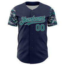 Load image into Gallery viewer, Custom Navy Teal-Gray Digital Camo Two Tone Authentic Baseball Jersey
