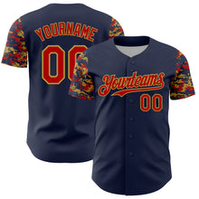 Load image into Gallery viewer, Custom Navy Red-Old Gold Digital Camo Two Tone Authentic Baseball Jersey