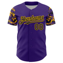 Charger l'image dans la galerie, Custom Purple Black-Gold Digital Camo Two Tone Authentic Baseball Jersey