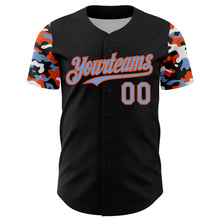 Load image into Gallery viewer, Custom Black Powder Blue Orange-White Digital Camo Two Tone Authentic Baseball Jersey