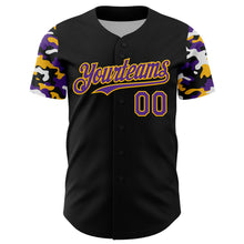 Load image into Gallery viewer, Custom Black Purple Gold-White Digital Camo Two Tone Authentic Baseball Jersey
