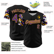 Load image into Gallery viewer, Custom Black Purple Gold-White Digital Camo Two Tone Authentic Baseball Jersey
