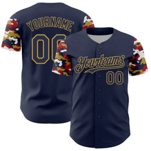 Laden Sie das Bild in den Galerie-Viewer, Custom Navy Old Gold Red-White Digital Camo Two Tone Authentic Baseball Jersey