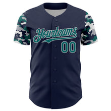Charger l'image dans la galerie, Custom Navy Teal Gray-White Digital Camo Two Tone Authentic Baseball Jersey