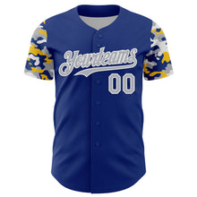 Load image into Gallery viewer, Custom Royal Gray White-Yellow Digital Camo Two Tone Authentic Baseball Jersey