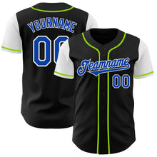 Load image into Gallery viewer, Custom Black Thunder Blue Neon Green-White Two Tone Authentic Baseball Jersey
