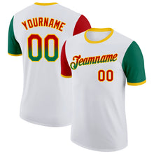 Load image into Gallery viewer, Custom White Red Kelly Green-Yellow Gradient Two Tone Performance T-Shirt