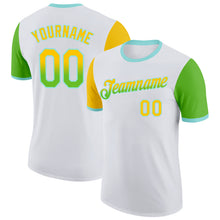 Laden Sie das Bild in den Galerie-Viewer, Custom White Yellow Aurora Green-Ice Blue Gradient Two Tone Performance T-Shirt