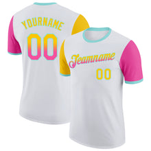 Load image into Gallery viewer, Custom White Yellow Pink-Ice Blue Gradient Two Tone Performance T-Shirt