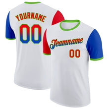 Laden Sie das Bild in den Galerie-Viewer, Custom White Fire Red Thunder Blue-Neon Green Gradient Two Tone Performance T-Shirt