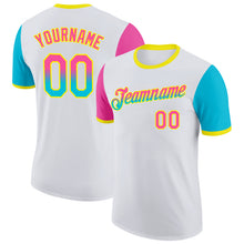 Laden Sie das Bild in den Galerie-Viewer, Custom White Pink Lakes Blue-Light Yellow Gradient Two Tone Performance T-Shirt