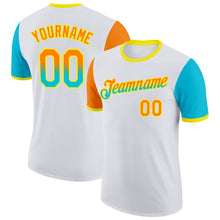 Charger l'image dans la galerie, Custom White Bay Orange Lakes Blue-Light Yellow Gradient Two Tone Performance T-Shirt