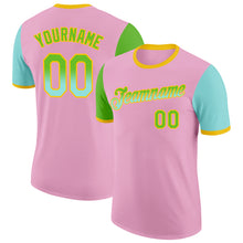 Laden Sie das Bild in den Galerie-Viewer, Custom Light Pink Aurora Green Ice Blue-Yellow Gradient Two Tone Performance T-Shirt