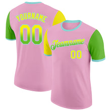 Charger l'image dans la galerie, Custom Light Pink Light Yellow Aurora Green-Ice Blue Gradient Two Tone Performance T-Shirt