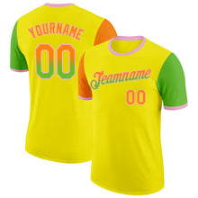 Load image into Gallery viewer, Custom Light Yellow Bay Orange Aurora Green-Light Pink Gradient Two Tone Performance T-Shirt