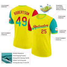 Laden Sie das Bild in den Galerie-Viewer, Custom Light Yellow Fire Red Aqua-Neon Green Gradient Two Tone Performance T-Shirt