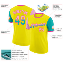 Laden Sie das Bild in den Galerie-Viewer, Custom Light Yellow Light Pink Aqua-Pink Gradient Two Tone Performance T-Shirt