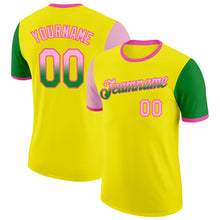 Laden Sie das Bild in den Galerie-Viewer, Custom Light Yellow Light Pink Grass Green-Pink Gradient Two Tone Performance T-Shirt