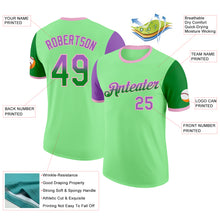 Laden Sie das Bild in den Galerie-Viewer, Custom Pea Green Medium Purple Grass Green-Light Pink Gradient Two Tone Performance T-Shirt