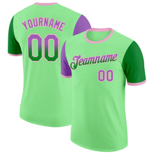 Laden Sie das Bild in den Galerie-Viewer, Custom Pea Green Medium Purple Grass Green-Light Pink Gradient Two Tone Performance T-Shirt