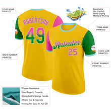 Load image into Gallery viewer, Custom Yellow Pink Grass Green-Ice Blue Gradient Two Tone Performance T-Shirt