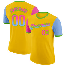 Load image into Gallery viewer, Custom Yellow Pink Light Blue-Aurora Green Gradient Two Tone Performance T-Shirt