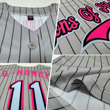 Charger l'image dans la galerie, Custom Gray Black Pinstripe Light Blue-Pink Authentic Sleeveless Baseball Jersey