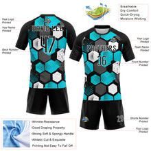Загрузить изображение в средство просмотра галереи, Custom Black Aqua-White Geometric Shape Sublimation Volleyball Uniform Jersey