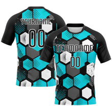 Загрузить изображение в средство просмотра галереи, Custom Black Aqua-White Geometric Shape Sublimation Volleyball Uniform Jersey