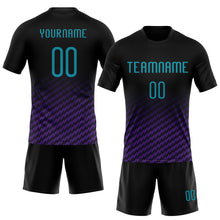 Laden Sie das Bild in den Galerie-Viewer, Custom Black Teal-Purple Geometric Shape Sublimation Volleyball Uniform Jersey