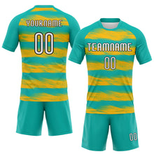Загрузить изображение в средство просмотра галереи, Custom Aqua Yellow-Black Abstract Lines Sublimation Volleyball Uniform Jersey