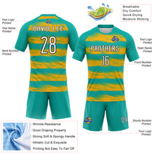 Загрузить изображение в средство просмотра галереи, Custom Aqua Yellow-Black Abstract Lines Sublimation Volleyball Uniform Jersey