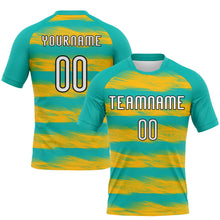 Загрузить изображение в средство просмотра галереи, Custom Aqua Yellow-Black Abstract Lines Sublimation Volleyball Uniform Jersey