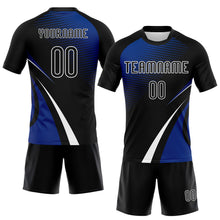 Загрузить изображение в средство просмотра галереи, Custom Black Thunder Blue-White Lines And Dots Sublimation Volleyball Uniform Jersey