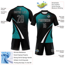 Laden Sie das Bild in den Galerie-Viewer, Custom Black Teal-White Lines And Dots Sublimation Volleyball Uniform Jersey
