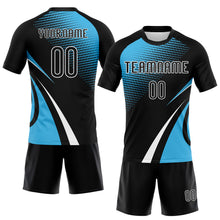 Laden Sie das Bild in den Galerie-Viewer, Custom Black Sky Blue-White Lines And Dots Sublimation Volleyball Uniform Jersey