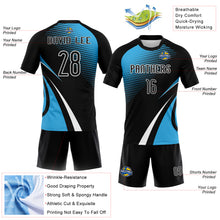 Laden Sie das Bild in den Galerie-Viewer, Custom Black Sky Blue-White Lines And Dots Sublimation Volleyball Uniform Jersey