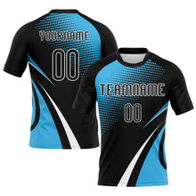 Laden Sie das Bild in den Galerie-Viewer, Custom Black Sky Blue-White Lines And Dots Sublimation Volleyball Uniform Jersey