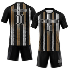 Laden Sie das Bild in den Galerie-Viewer, Custom Black Old Gold-White Geometric Shape Sublimation Volleyball Uniform Jersey