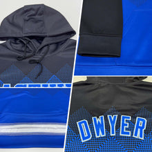 Laden Sie das Bild in den Galerie-Viewer, Custom Stitched Black Royal-Light Blue 3D Pattern Design Gradient Square Shape Sports Pullover Sweatshirt Hoodie
