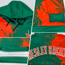 Laden Sie das Bild in den Galerie-Viewer, Custom Stitched Kelly Green Orange-White 3D Pattern Design Abstract Brush Stroke Sports Pullover Sweatshirt Hoodie