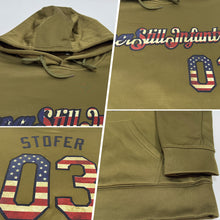 Laden Sie das Bild in den Galerie-Viewer, Custom Stitched Olive Vintage USA Flag-Black Sports Pullover Sweatshirt Salute To Service Hoodie