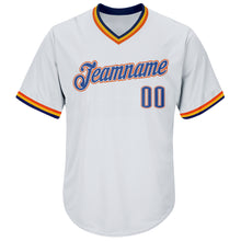 Загрузить изображение в средство просмотра галереи, Custom White Blue Navy-Orange Authentic Throwback Rib-Knit Baseball Jersey Shirt