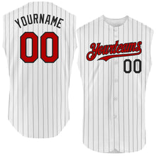 Load image into Gallery viewer, Custom White Black Pinstripe Red Authentic Sleeveless Baseball Jersey