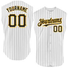 Charger l'image dans la galerie, Custom White Black Pinstripe Gold Authentic Sleeveless Baseball Jersey