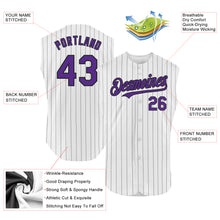 Charger l'image dans la galerie, Custom White Black Pinstripe Purple Authentic Sleeveless Baseball Jersey