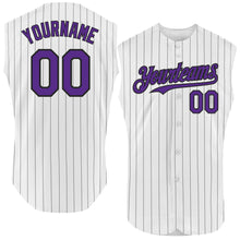 Charger l'image dans la galerie, Custom White Black Pinstripe Purple Authentic Sleeveless Baseball Jersey