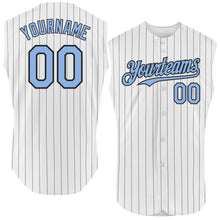 Charger l'image dans la galerie, Custom White Black Pinstripe Light Blue Authentic Sleeveless Baseball Jersey