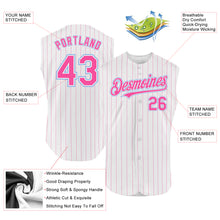Charger l'image dans la galerie, Custom White Pink Pinstripe Light Blue Authentic Sleeveless Baseball Jersey