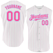 Charger l'image dans la galerie, Custom White Pink Pinstripe Light Blue Authentic Sleeveless Baseball Jersey